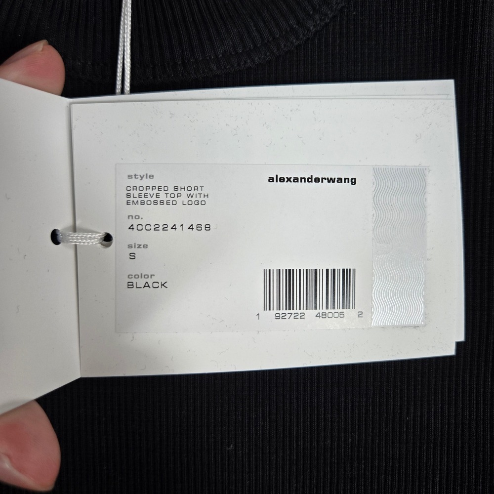 Alexander Wang Black Embossed Logo Cropped Ribbed T-Shirt Women S - Picture 6 of 6